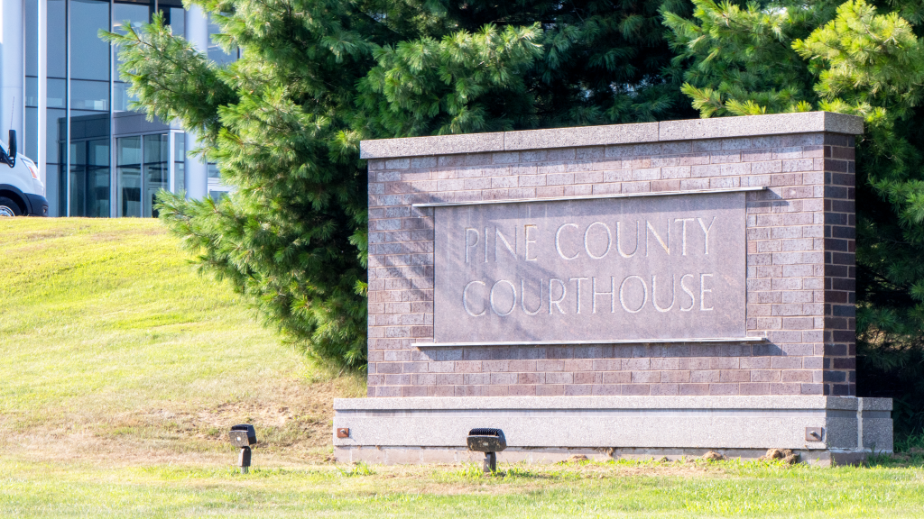 Sign for Pine County Courthouse, Pine City, Minn.